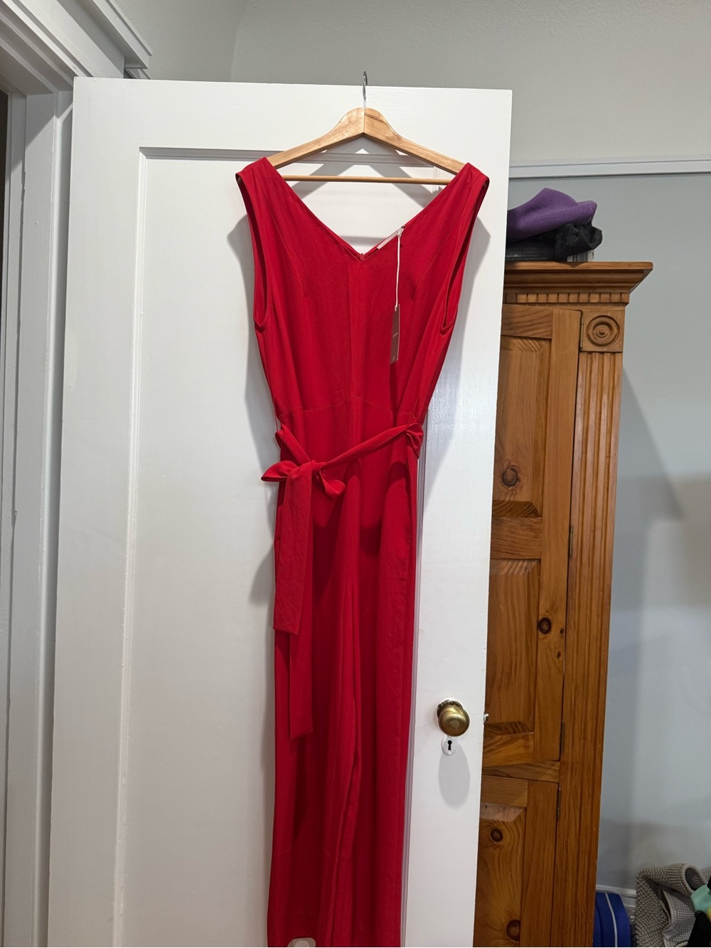 Everlane Red Sleeveless V-Neck Belted Jumpsuit - Picture 2 of 7